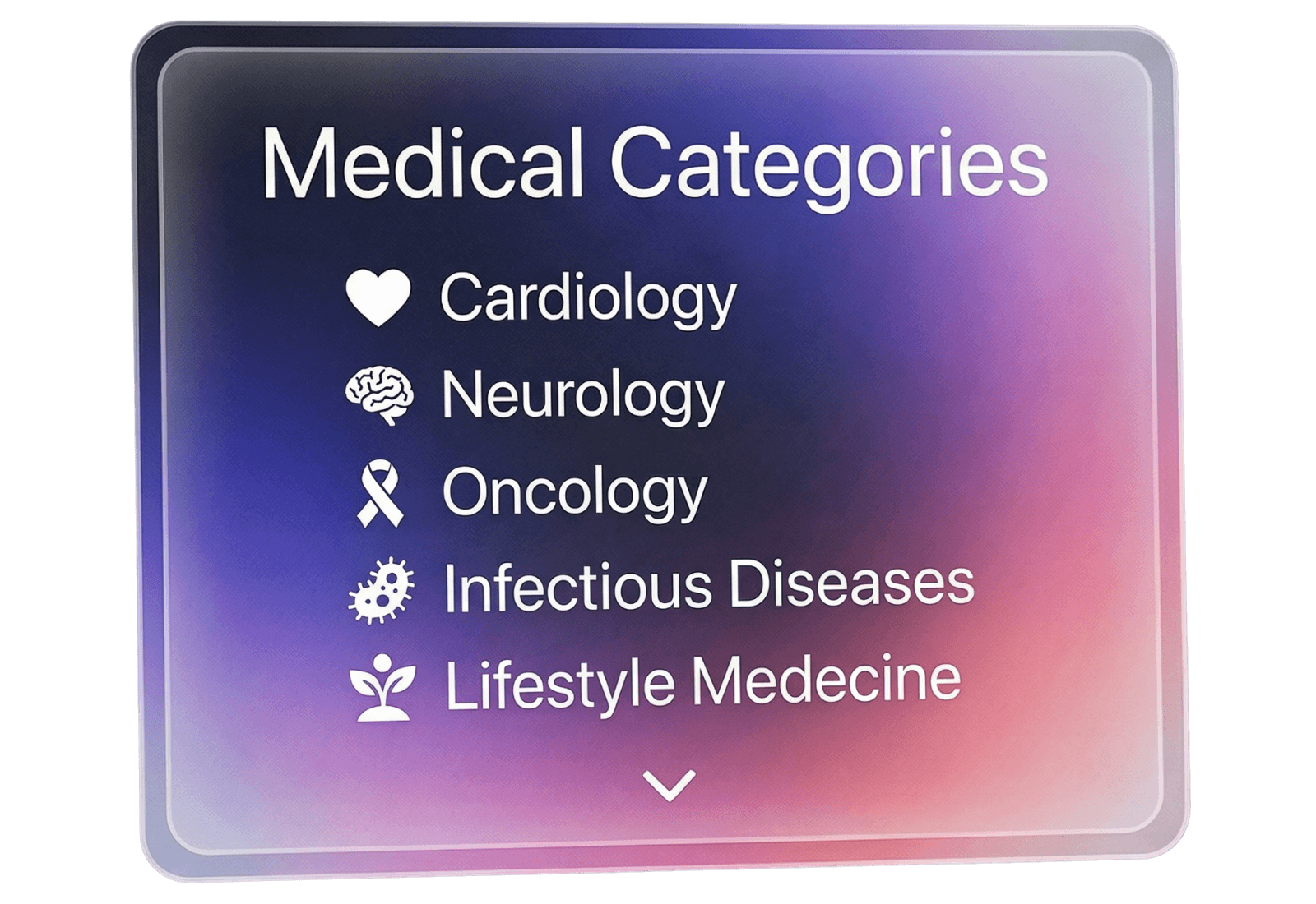 VitalsUp medical categories menu